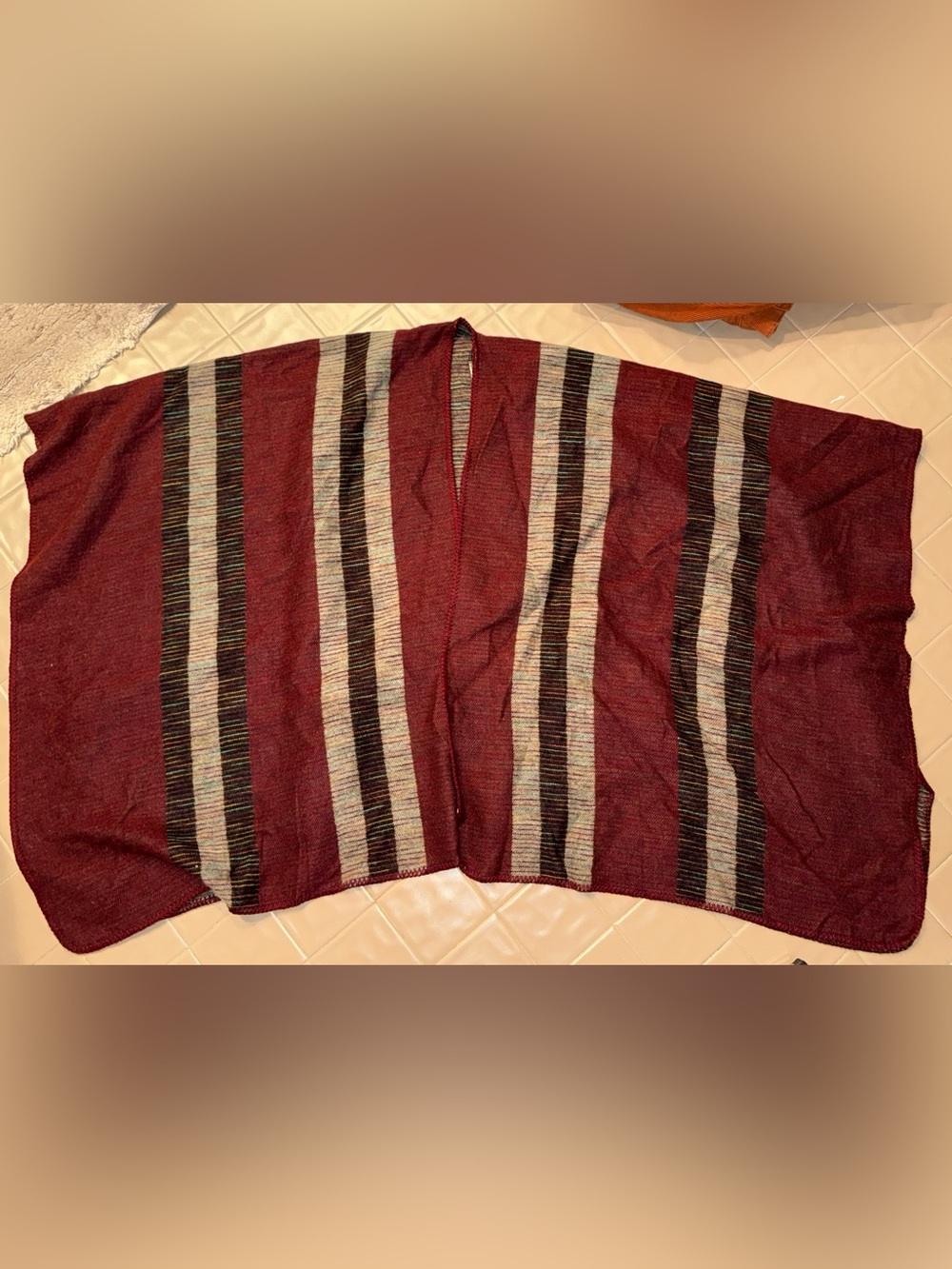 Do Everything In Love Striped Knit Ruana Poncho Cardigan One Size Burgundy Gray